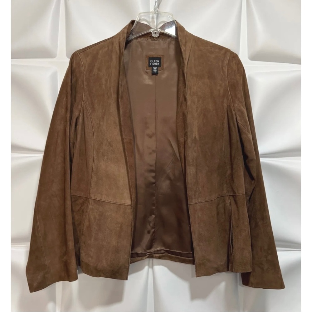 Eileen Fisher Womens Sz S Brown 100% ITALIAN GOAT Suede Leather Blazer Jacket